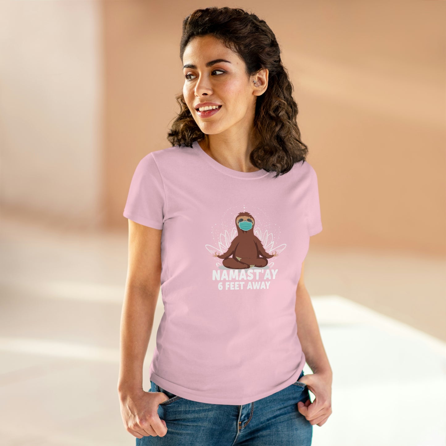 Namast'ay 6 feet away Women's Midweight Cotton Tee
